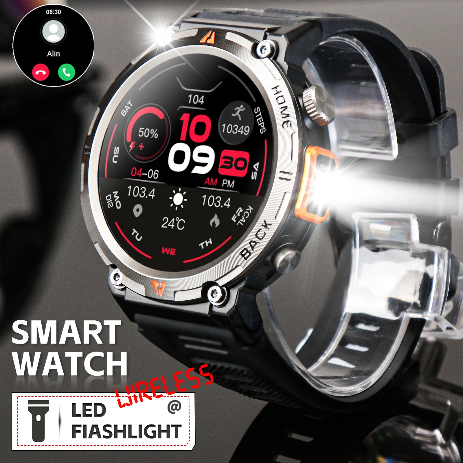 Смарт-часы EIGIIS KE3 мужские с Bluetooth, сенсорным экраном и фонариком (art.: 3920c875dd8f0) - 3920c875dd8f0