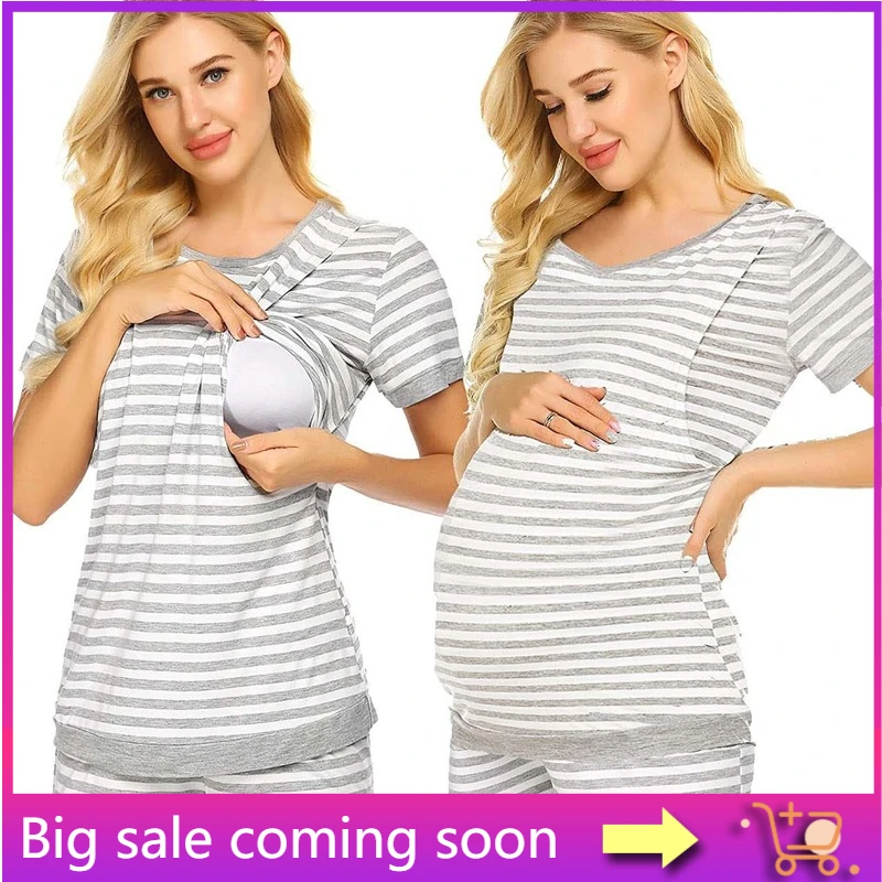 

Pajamas for Pregnant Women Breastfeeding Homewear Striped Nursing Pajama Set Maternity Labor and Delivery Clothes Summer