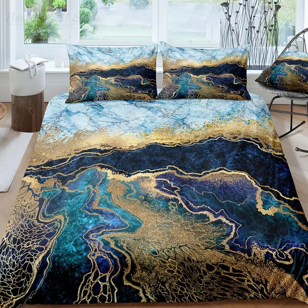 

Blue Marble Burning Mountain Bedding Retro Watercolor Artwork Guest Room Duvet Cover Set 3pcs(1pc* Duvet Cover+2pcs Pillowcase)