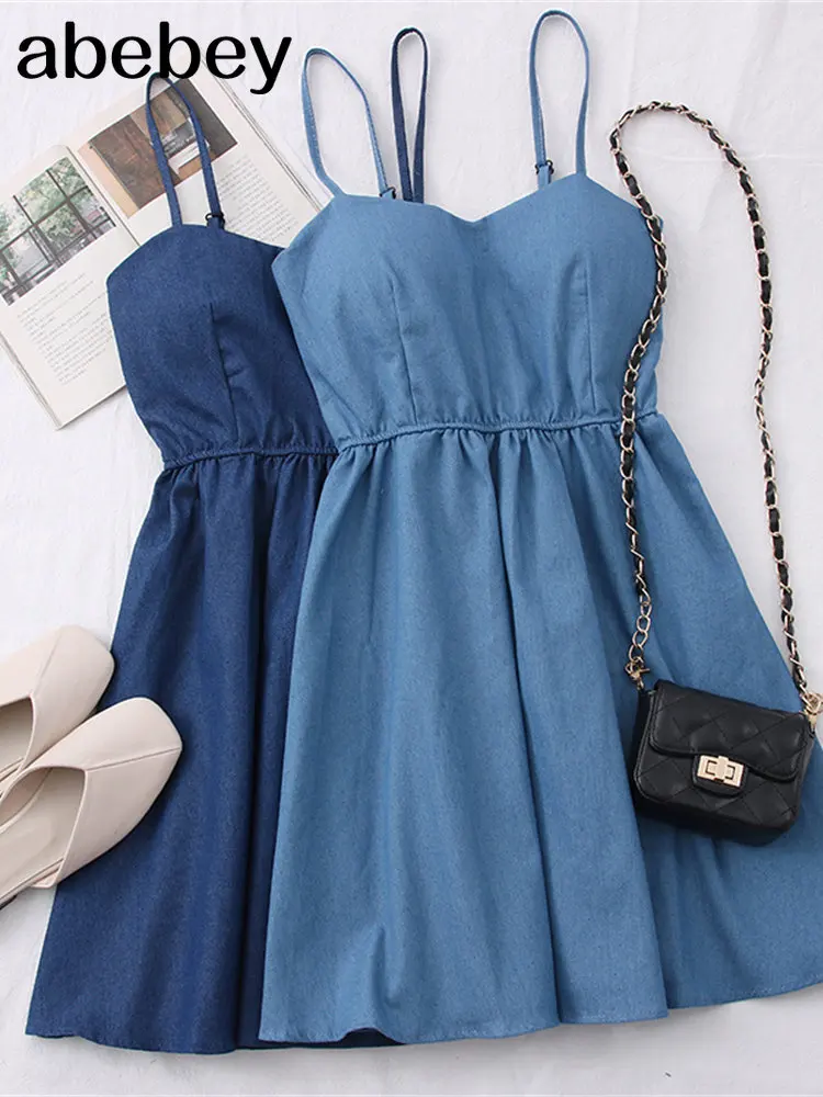 

2023 New Spring Summer Women Fashion All-match sling Dress cross off back high waist slim short Dress1