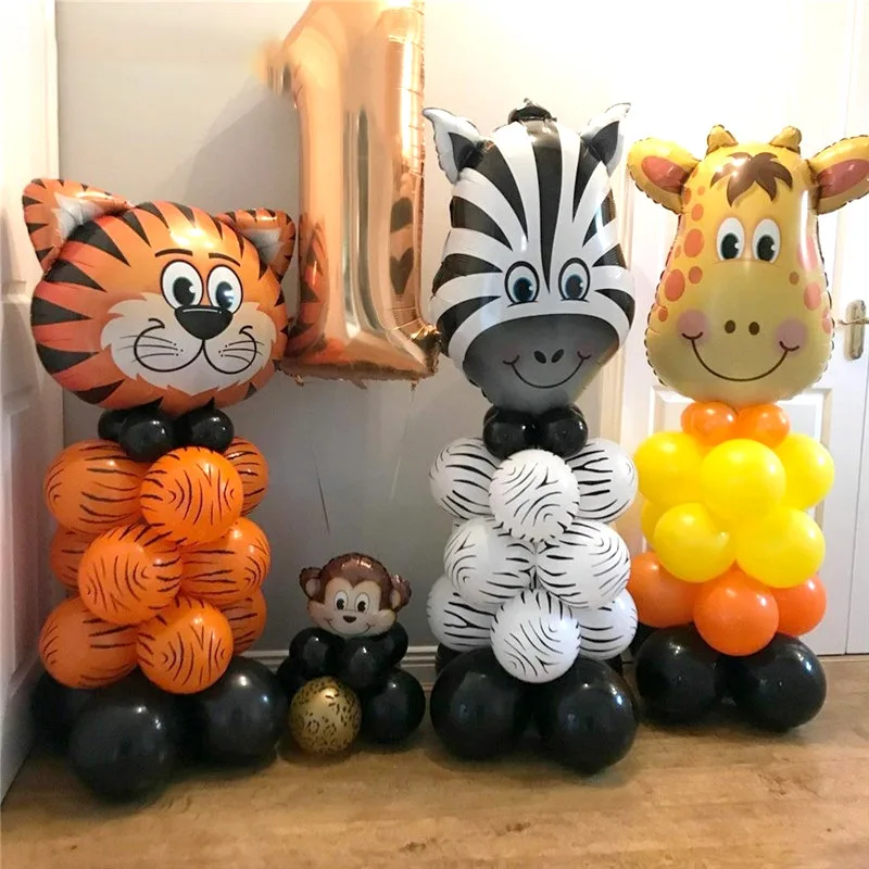 25Pcs Animal Birthday Balloons Gold Number Helium Balloon Plam Leaves Jungle Safari Wild One Party Decor Baby Shower |