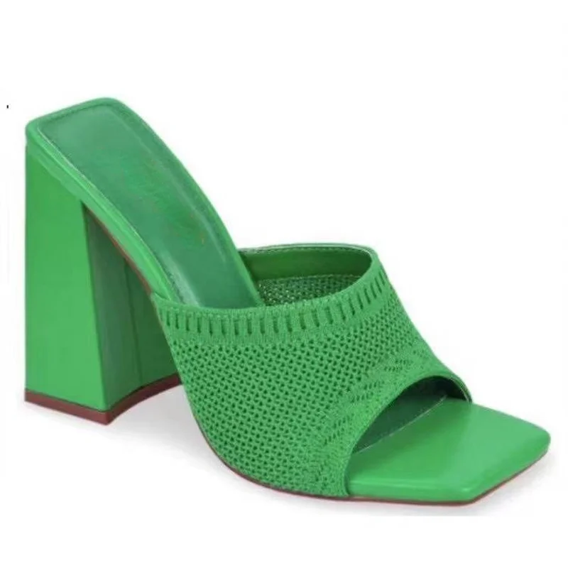 

Женские туфли-лодочки на высоком каблуке, зеленые вязаные туфли-лодочки с треугольным и квадратным носком, классические туфли для вечерние,...