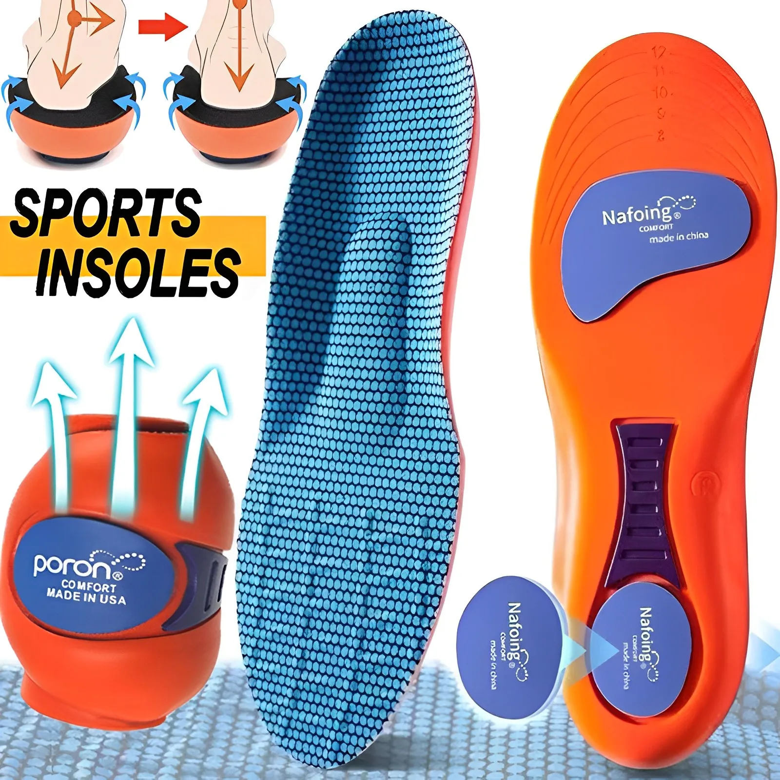 Elastic Sports Insoles Soft Men's Deodorant Insole Flat Arch Support Full Pad Massage Insole for Running Soles Hightechnology