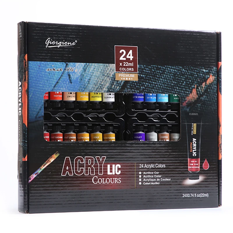 

Acrylic Paint Set of 24 Colors/Tubes (0.74 oz, 22 ml) with Storage Box Rich Pigments Non Fading Non Toxic Paints for Artist