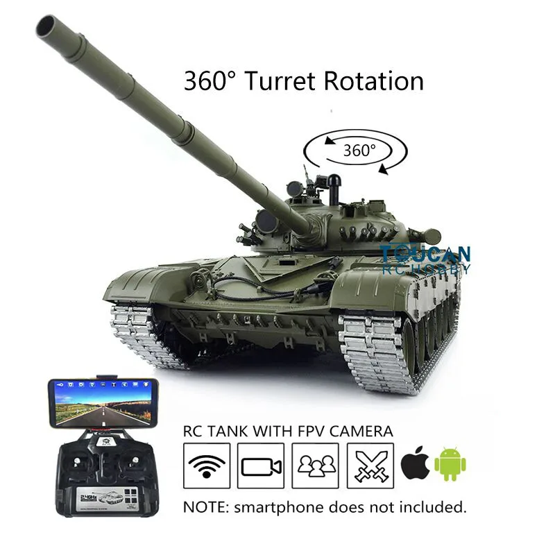 

Heng Long 1/16 TK7.0 Upgraded Metal T72 Main Battle RC Tank 3939 360° Turret FPV Camera Toucan Controlled Toys TH17898-SMT8