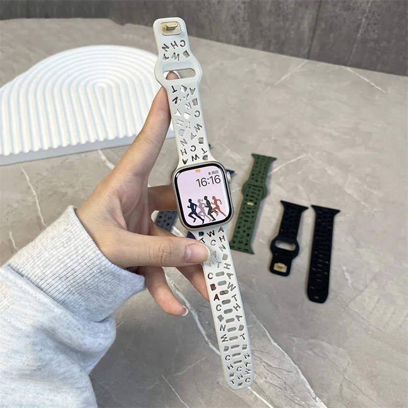 

Silicone Strap For Apple Watch Band 45mm 41mm 44mm 40mm 38mm 42mm Hollow Out Watchband Bracelet For IWatch Series 8 7 SE 6 Ultra