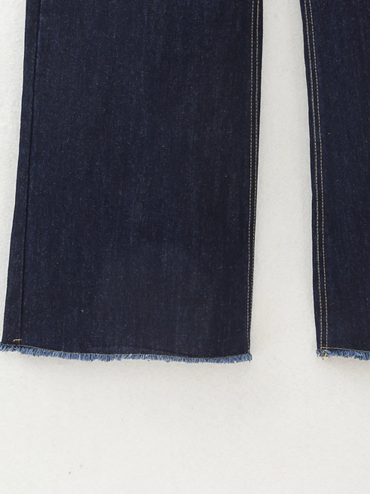 PAILETE Women 2023 fashion patch pocket marine denim straight jeans vintage high waist zipper fly female trousers mujer