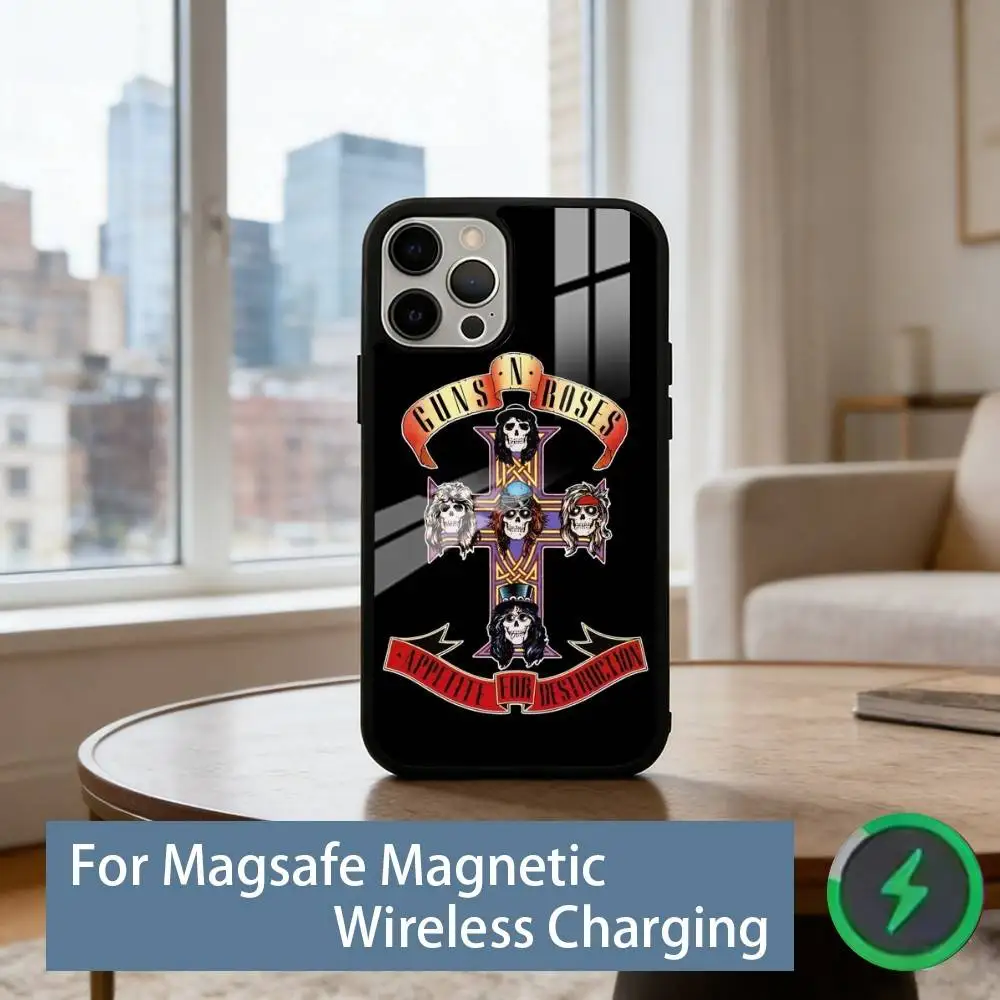 Чехол для телефона Band G-Guns n R-Roses для iPhone 17, 16, 15, 14, 13, 12, 11 Plus, Pro, магнитный, для беспроводной зарядки Magsafe (art.: 3920d96afb466) - 3920d96afb466