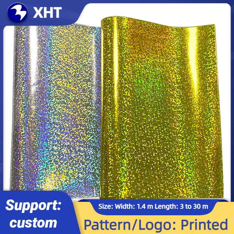 

30x135cm Little Dots Printed with Holographic Metallic Mirror Laser Effect PU Faux Leather Sheet For Shoe/Bag/Purse/Wallet/Belt