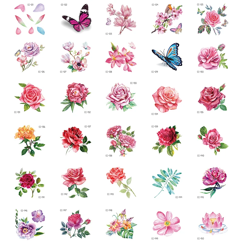 VeeCharm-акварельные цветочные Временные татуировки для женщин яркие и свежие