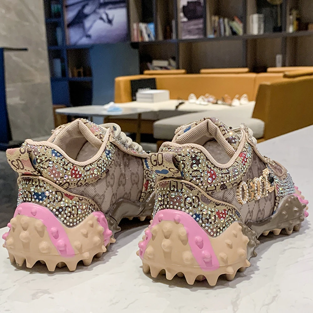 

New high-end women's colorful rhinestone tide shoes, casual high-top women's shoes, sports shoes for teenager girls