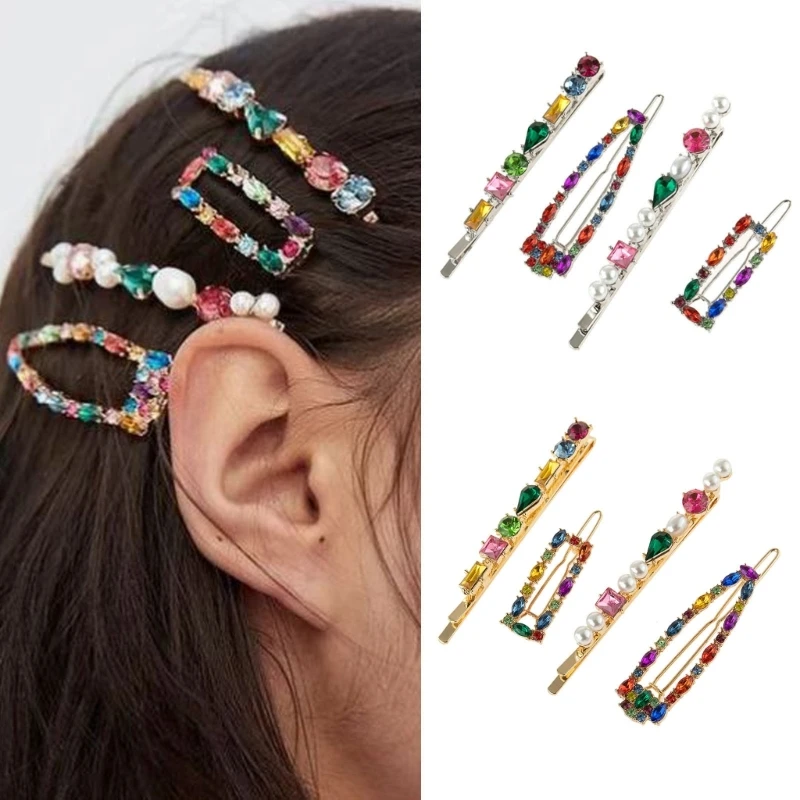 

4 шт. блестящие заколки для волос Красочные Кристаллы заколки для волос милый головной убор аксессуары для волос для женщин и девочек T8DE