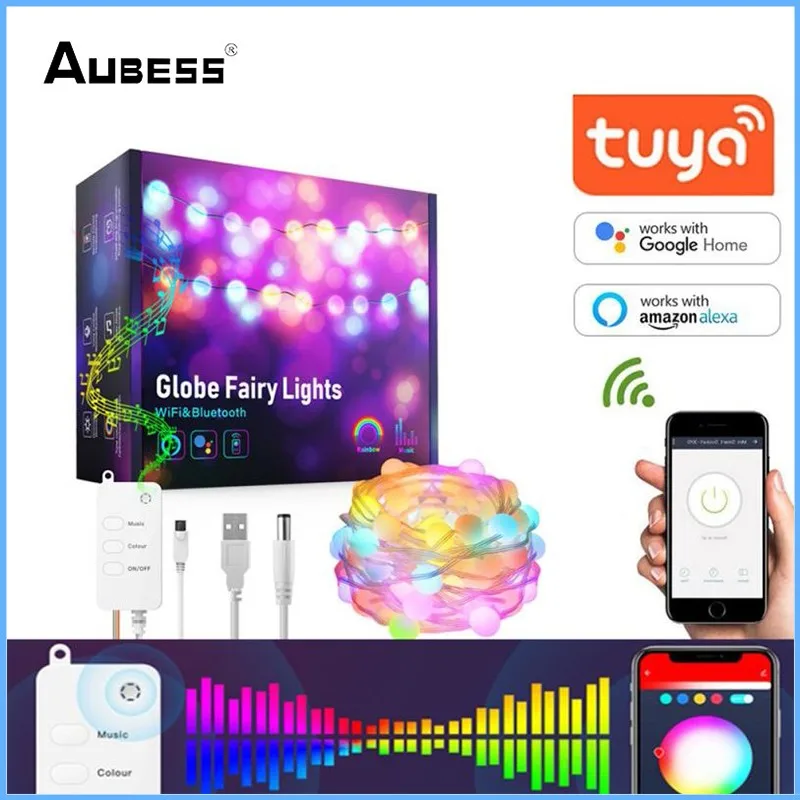 

Tuya Wifi LED Strip RGB Christmas Fairy String Light, Music Sync RF Remote Waterproof USB 5V, Smart Life App Alexa Google Home