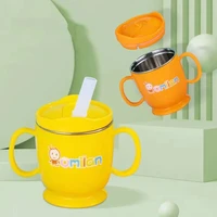 chirldren milk cup stainless steel straw cup baby learning feeding sippy cup anti hot leakproof toddler water bottle