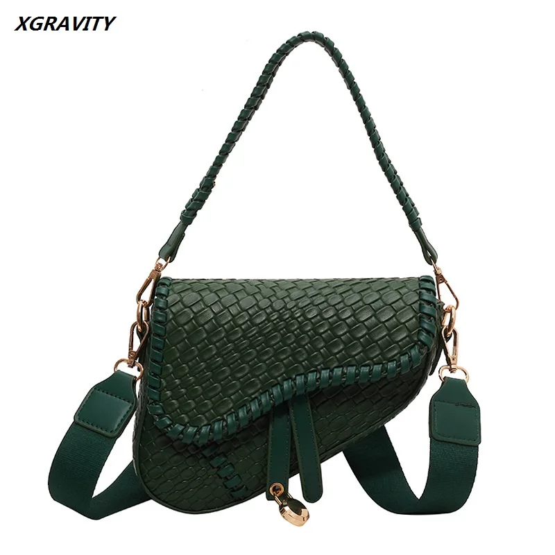 

2024 New Women's Bag Leisure Saddle Bag Pu Solid Color Diagonal Bag Fashion Easy Matching Lady Handbags Elegant Weave Skin Bags