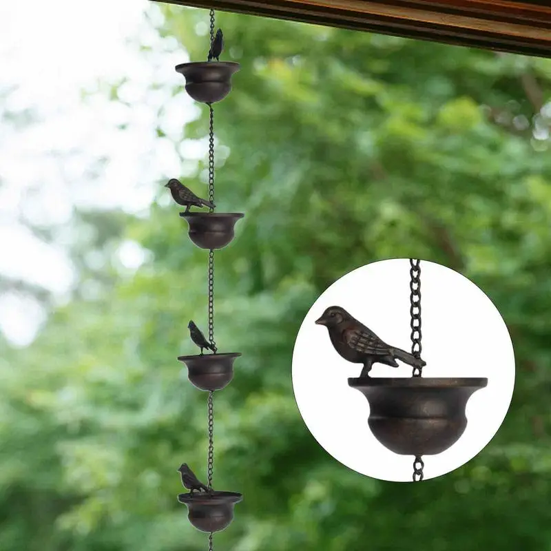 Rain Chain For Gutters Rain Chimes With Attached Hanger Creative Birds On Cups Metal Rain Chain Catcher Gutter Roof Decor Supply