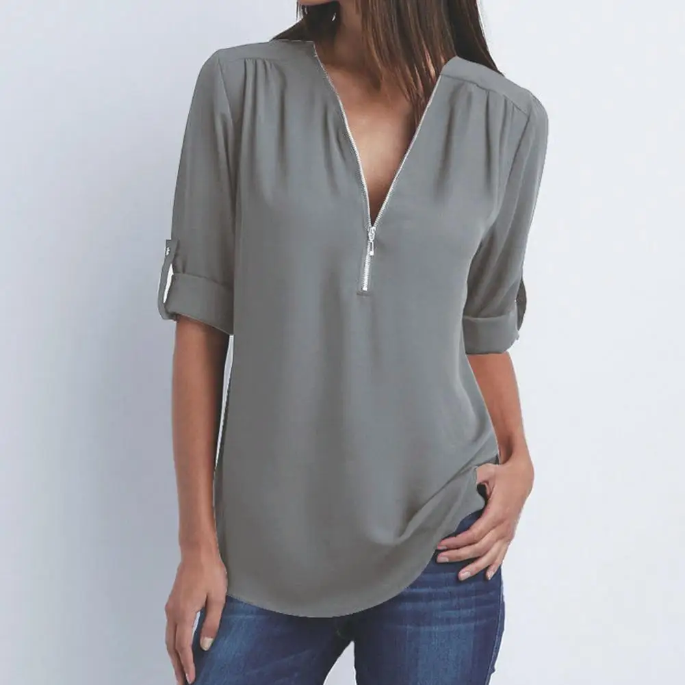 

Футболка женская Базовая на молнии, Стильная универсальная элегантная рубашка свободного покроя, на лето