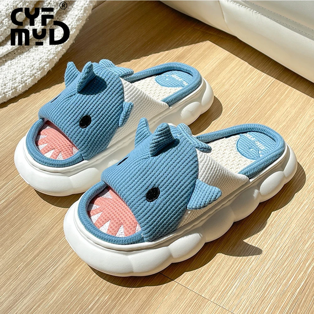 Shark Slippers Women Shoes 2022 New Knitting Design Shark Slide EVA Platform Sole Slides Blue Pink Couples Men Women House Shoes