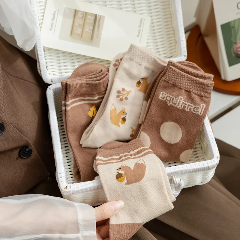 10 Pairs Coffee Color Women Sock Cotton Thin Summer Fashion Flower Design Japanese Carton Student Style