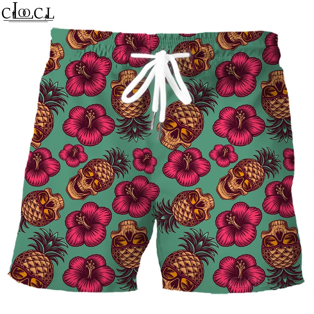 

HX Bohemia Shorts Skull Pineapple Floral Printed Board Shorts Elastic Pockets Beach Pants Sportswear Men Clothing