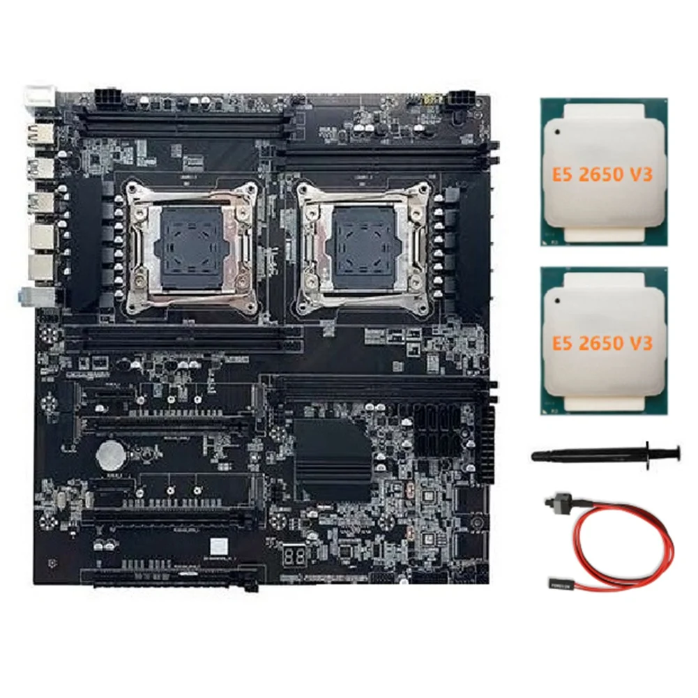 

X99 Dual-Socket Motherboard LGA2011-3 Dual CPU Support RECC DDR4 Memory+2XE5 2650 V3 CPU+Switch Cable+Thermal Grease