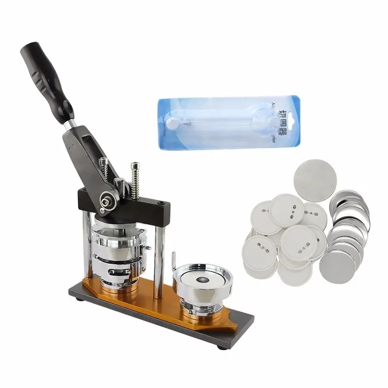 

44mm Badge Making Machine shaking head Button Maker Kit + 44mm Acrylic Paper Cutter + 1000pcs 44mm Safety Pin Button Badge