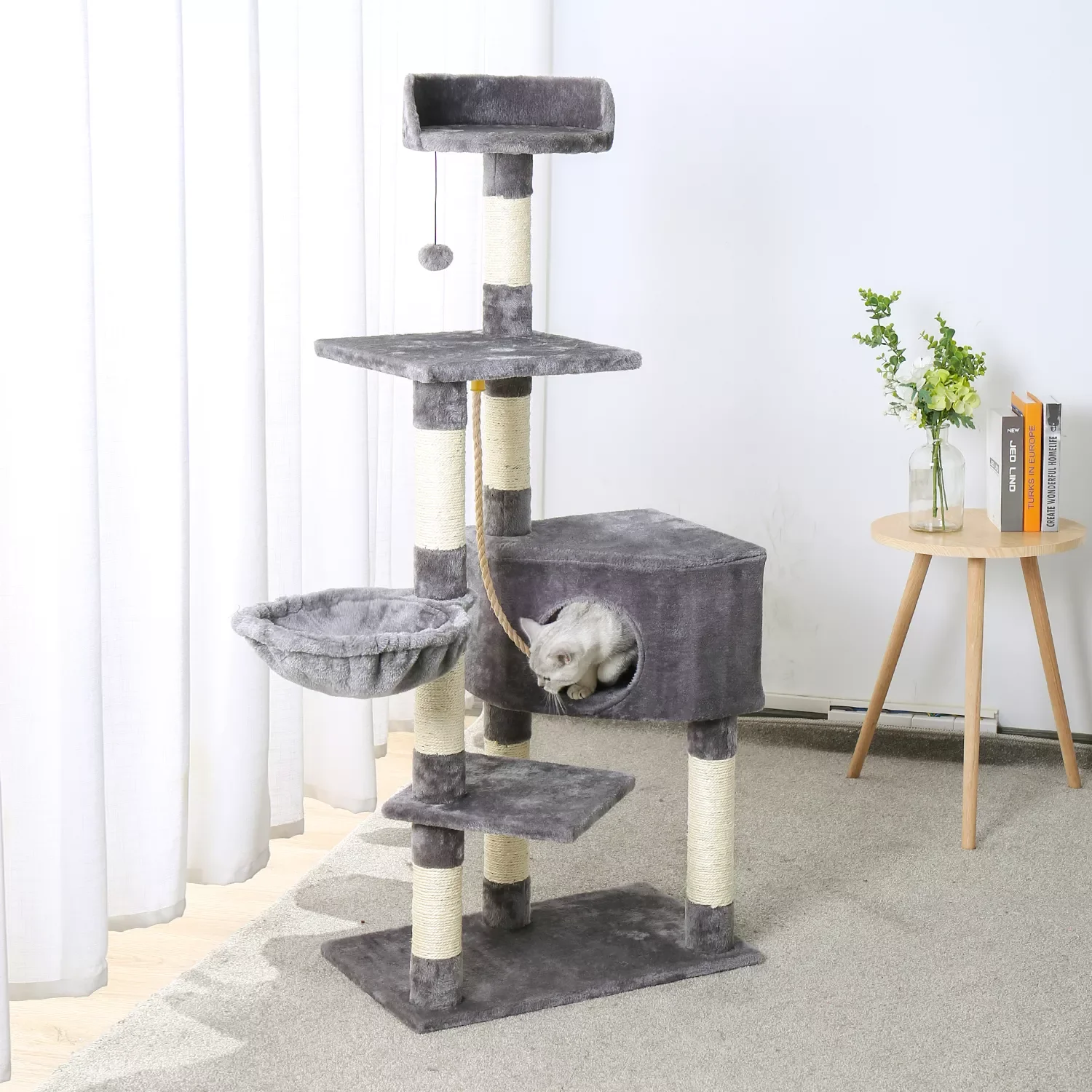 

2022New Domestic Delivery Cat Tree Luxury Cat Tower with Double Condos Spacious Perch Fully Wrapped Scratching Sisal Post and Re