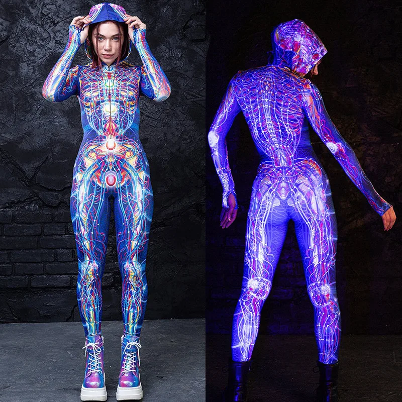 

Halloween Adult Women's For Skeleton Skeleton Meridian Organ Printing Fantasy Stage Party Fashion Carnival Show Cosplay Jumpsuit
