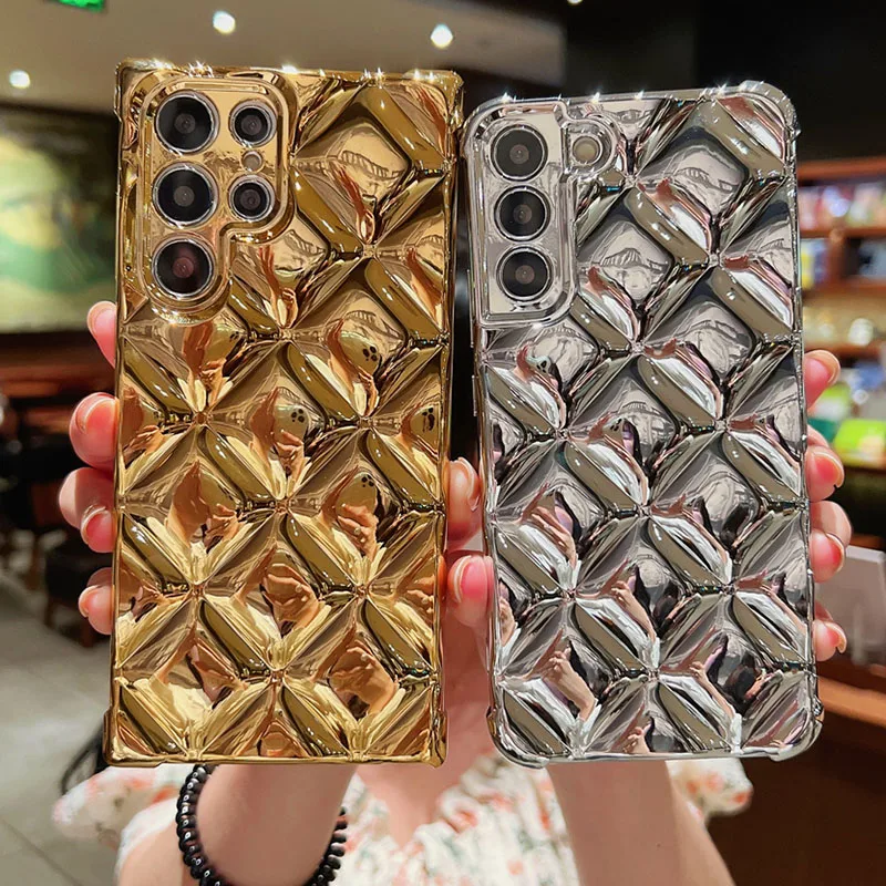 

Luxury Gold Electroplated Phone Case For iPhone 11 12 13 mini Pro Max XS X XR Max 6 6S 7 8 Plus SE2 Square Rhombus Cases Cover