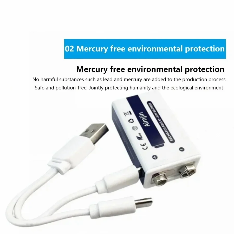 Литий-ионная аккумуляторная батарея 9 В 1800 мАч батареи Micro USB литиевая для