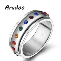 aradoo fashion micro set rainbow zircon turn titanium steel ring sports ring
