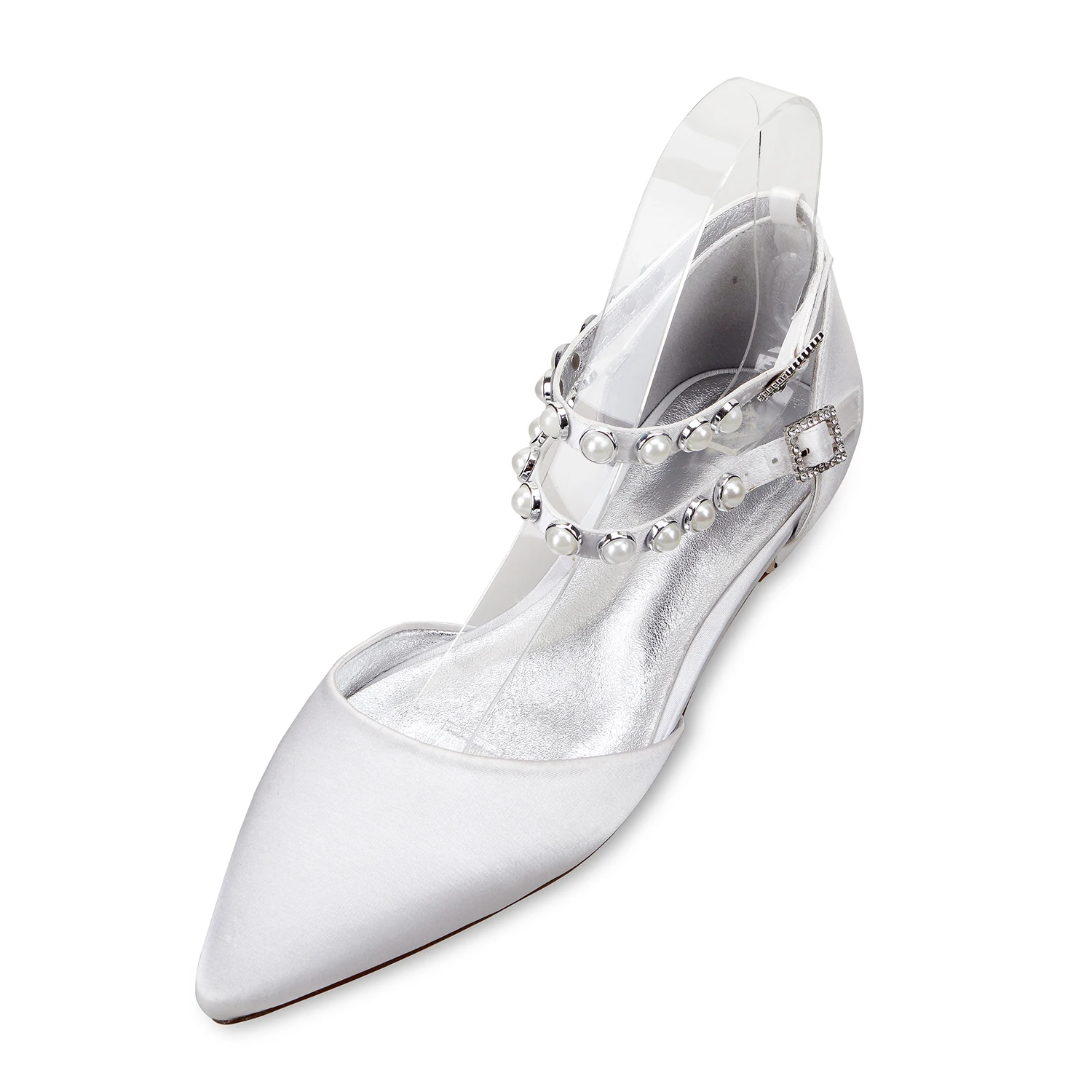 

Semi Pearl Wedding Bridal Flats Shoes Women Pointed Toe Prom Evening Formal Cocktail Party Slingback Shoes Flat