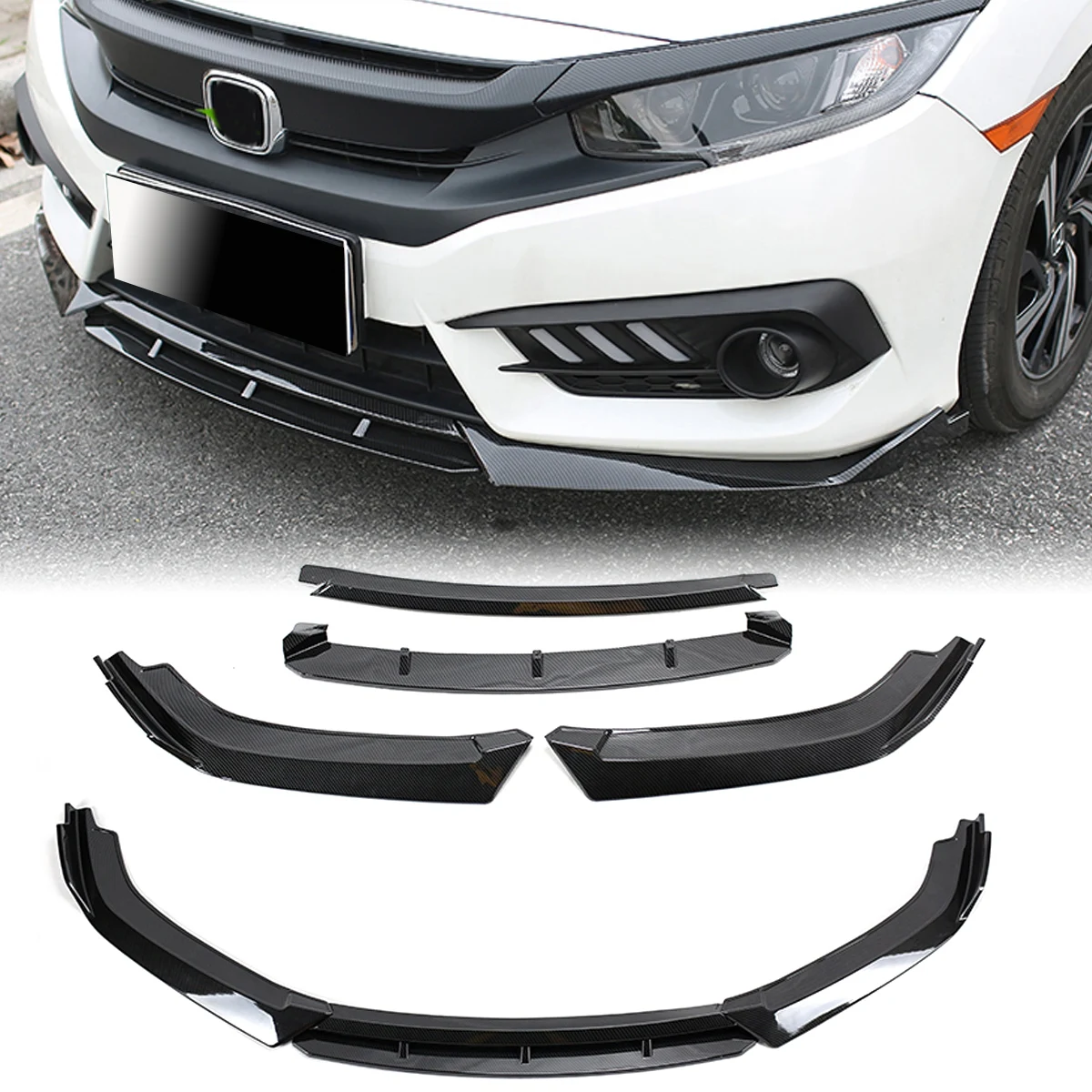 

4PCS Front Bumper Lip Side Splitter Body Kit Spoiler Protector Guards For Honda Civic Sedan 4Dr 2016-2018 Car Accessories