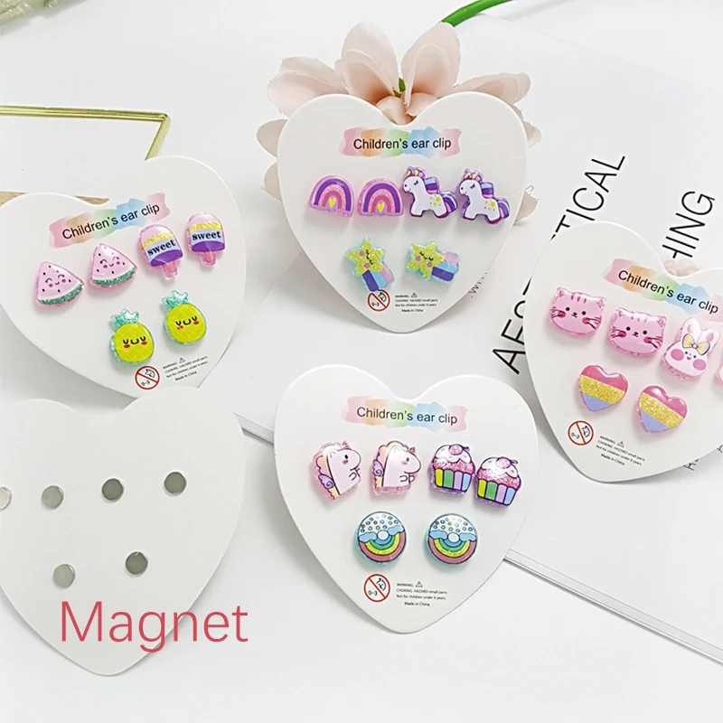 Strong Magnetic Kids Children Earrings 3PRS Mixed Clip on Earrings Kids Cute Unicorn Magnet Earrings Non Piercing Jewelry images - 6
