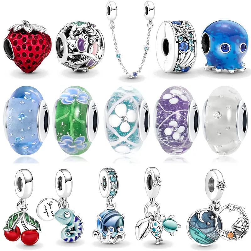 

charms plata de ley 925 red fruit beaded Fit Original 925 Pandora Bracelet&Bangle For Women Birthday Fashion Jewelry Gift