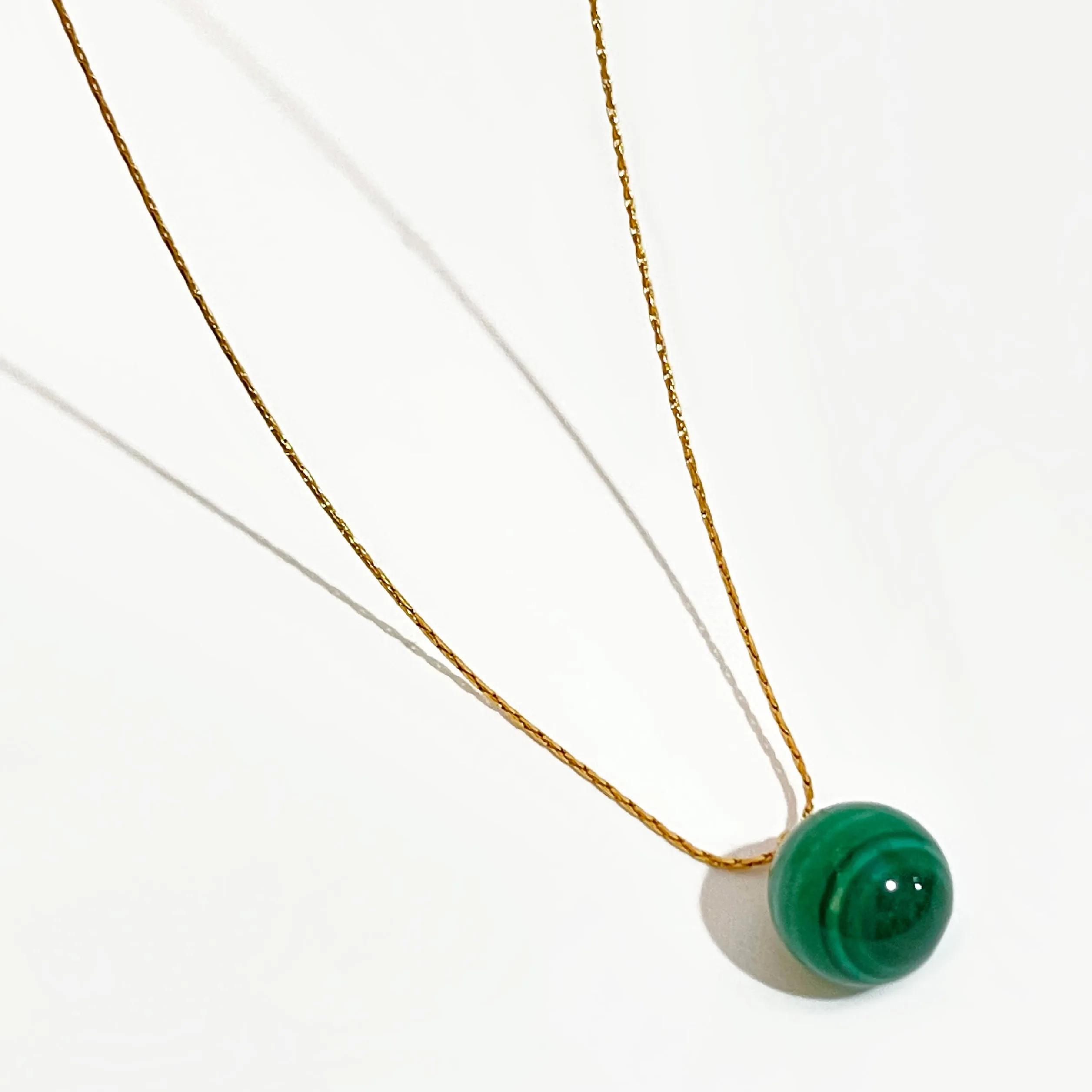 

Peri'sBox Vintage Minimalist Green Malachite Ball Pendant Necklaces Dainty Thin Snake Chain Choker Necklace For Women Jewelry