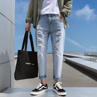 trend nine point jeans mens 2022 spring and summer new trendy brand mens hole korean version casual loose 9 point pants
