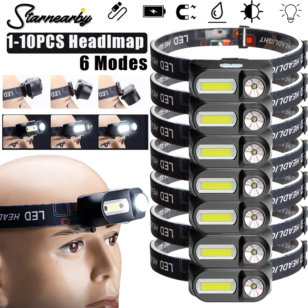 

Фонарь налобный светодиодный с USB-зарядкой, 6 режимов, 1-10 шт.