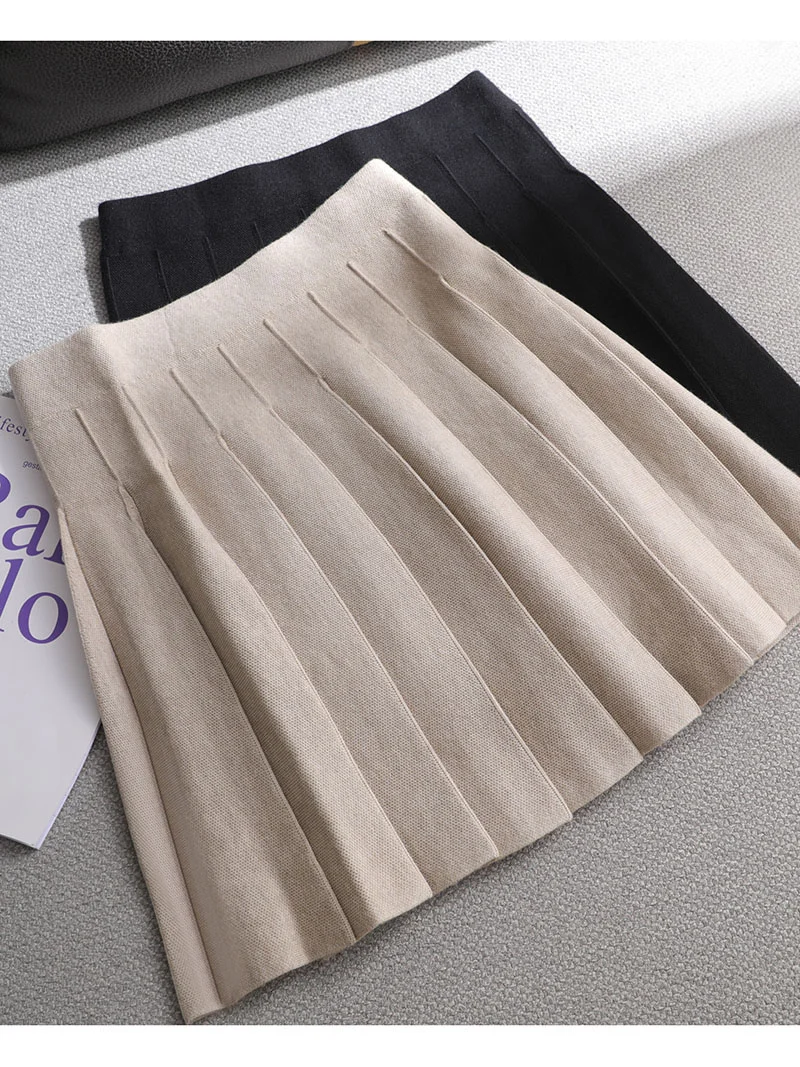 

Ezsskj осенне-зимняя трапециевидная плотная короткая юбка-свитер, Женская милая плиссированная мини-юбка хорошего качества, женская элегантная вязаная юбка