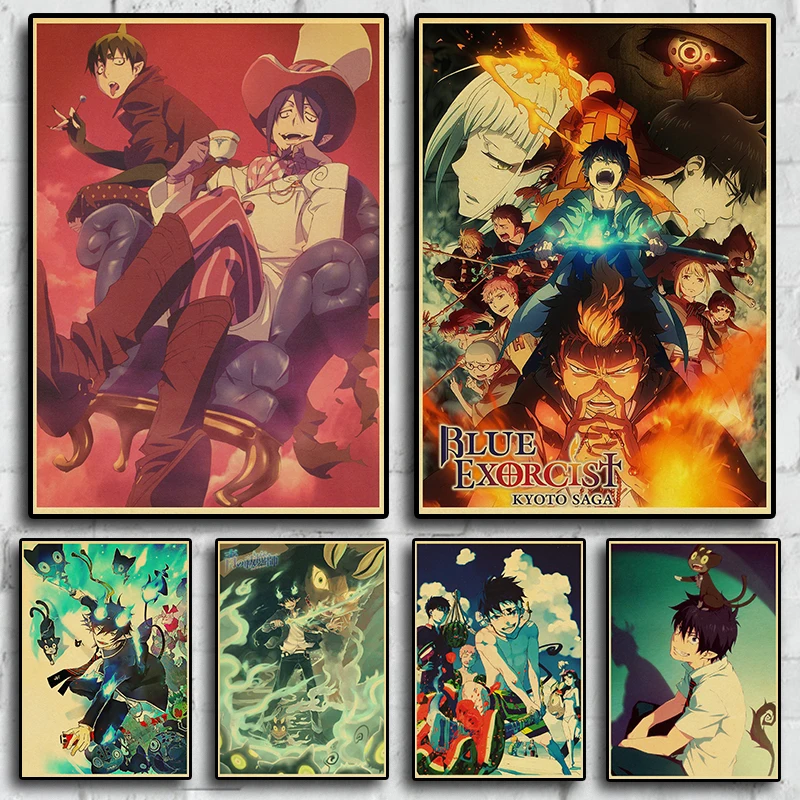 

Japanese anime Ao no Exorcist poster retro brown paper sticker bar cafe decorative print art cartoon wall oil painting