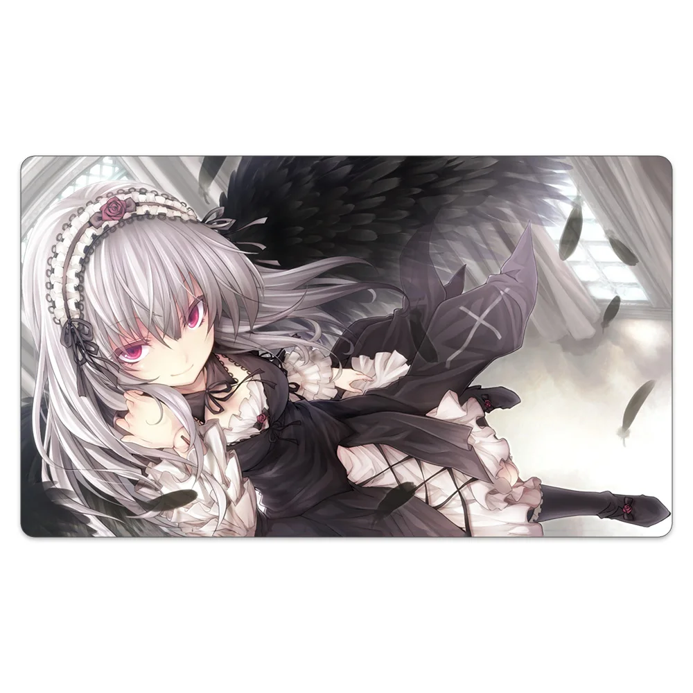 

Anime Angel Girl Anti-Slip Noise Reduction Playmat + Portable Bag TableMat Games Mousepad Compatible for Trading Card Game Mat