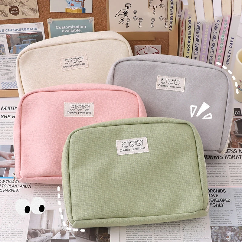 

Large Capacity Pencil Bags Japanese Style Stationery Pure Color Pen Case Canvas Fabric School Office Supplies For Kids Gifts