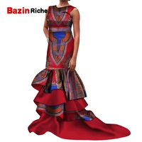 bazin riche african women clothing sexy patchwork sleeveless long mermaid party vestidos print dresses wy4918