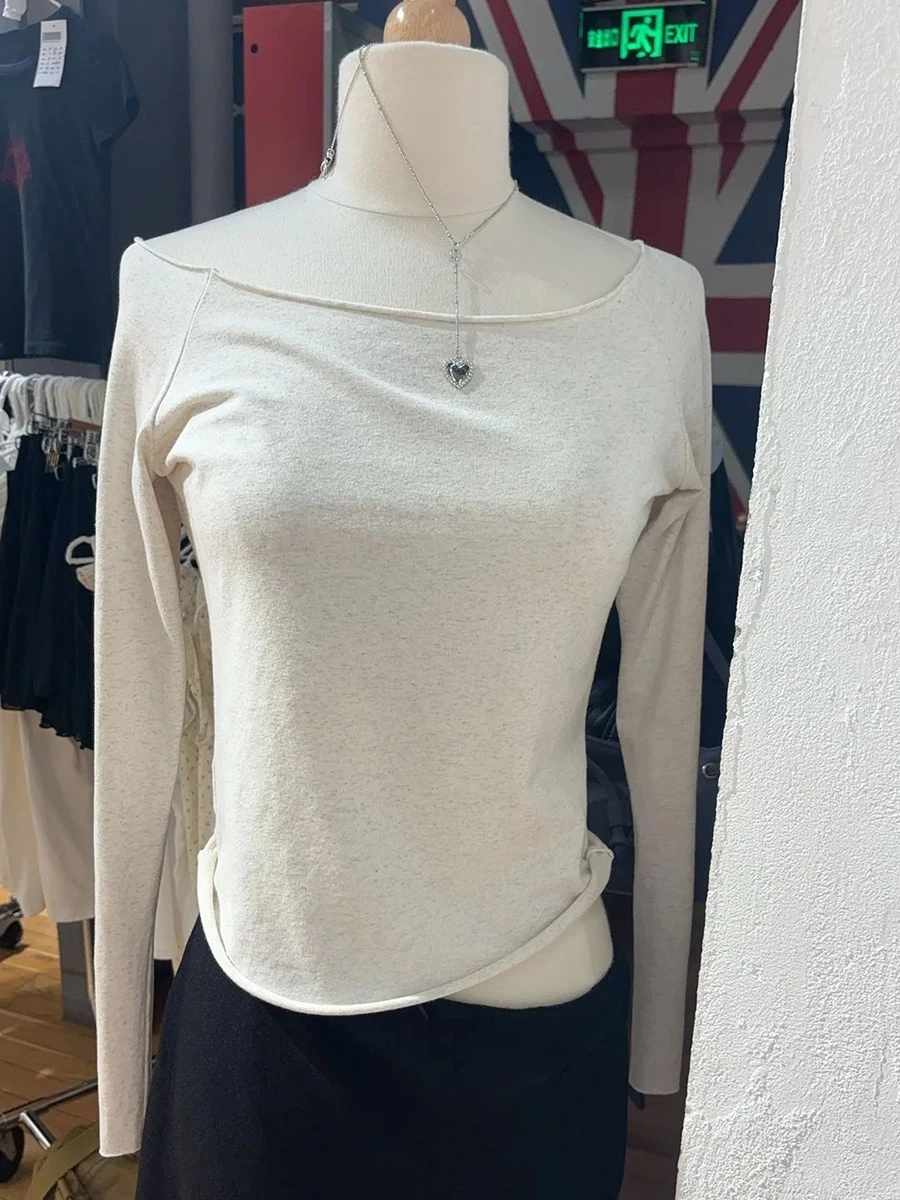 Тонкая футболка с длинным рукавом Raw Hem женская осенняя сексуальная хлопковая