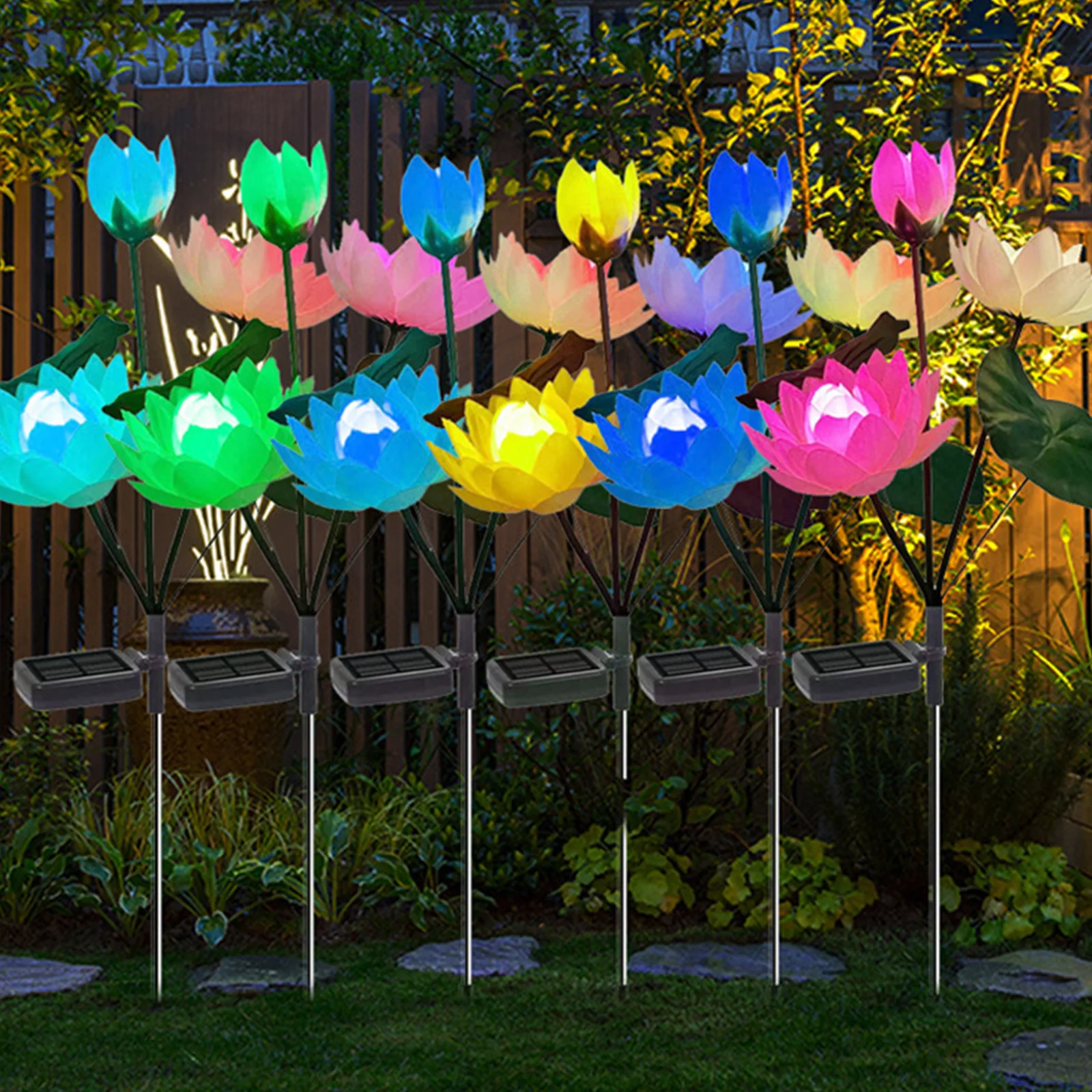 

2pcs 4LED Backyard Atmosphere Lamps Colorful Gradient Solar Lotus Landscape Lamp Waterproof Lighting Ornaments for Patio Park