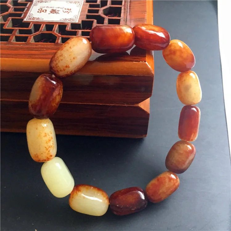 

Raw Jade Seed Stone Red Skin Nephrite Bracelet Men Women Fine Jewelry Genuine Natural Hetian Jades Tumbled Stone Bracelet Bangle