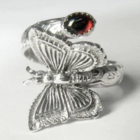 exquisitewomens fashion embedded red stone butterfly ring plated antique silver engagement ring wedding ring commitment jewelry