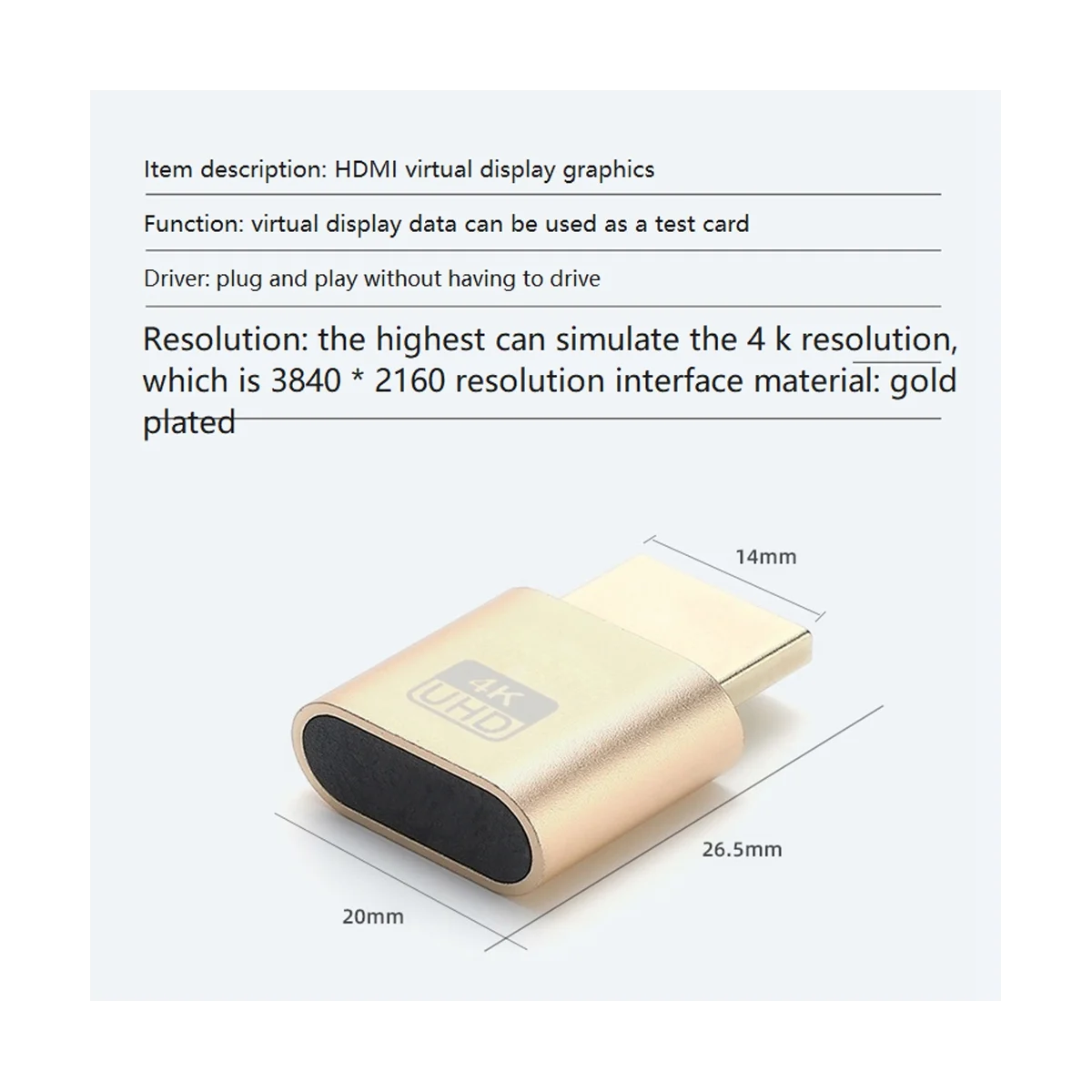 

Совместимый с HDMI виртуальный дисплей 4K DDC EDID подключаемый штекер EDID дисплей обманка Виртуальная штепсельная вилка HDMI-совместимый муляж эмулятор А
