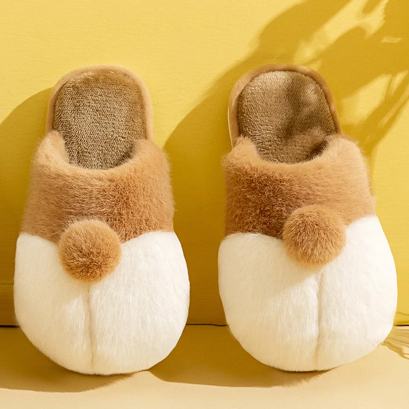 Winter Fashion Cute Dog Plush Women's Animal Slippers Kava Plush Thermal Slippers Couple Shoes Indoor Non slip Shoes