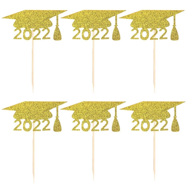 

Graduation Cupcake Toppers 24Pcs/set 2022 Graduation Bachelor Hat Plug Stake for Home Festival Party Food Picks Party Dropship